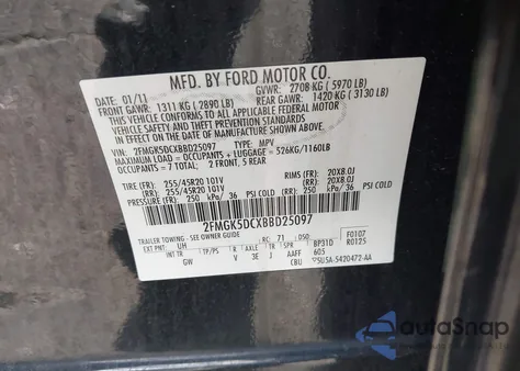 2011 Ford Flex Titanium z USA, uszkodzony, nr VIN 2FMGK5DCXBBD25097